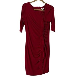 Cato Burgundy 3/4 Sleeve Dress ruffles Size 12 Party Holiday Date Night Maroon